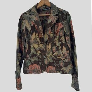 DKNY Jeans Y2K Floral Tapestry Brocade Blazer Jacket M Dark Academia Boho Fall